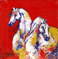 Shan Amrohvi, 08 x 08 inch, Oil on Canvas, Horse Painting, AC-SA-122